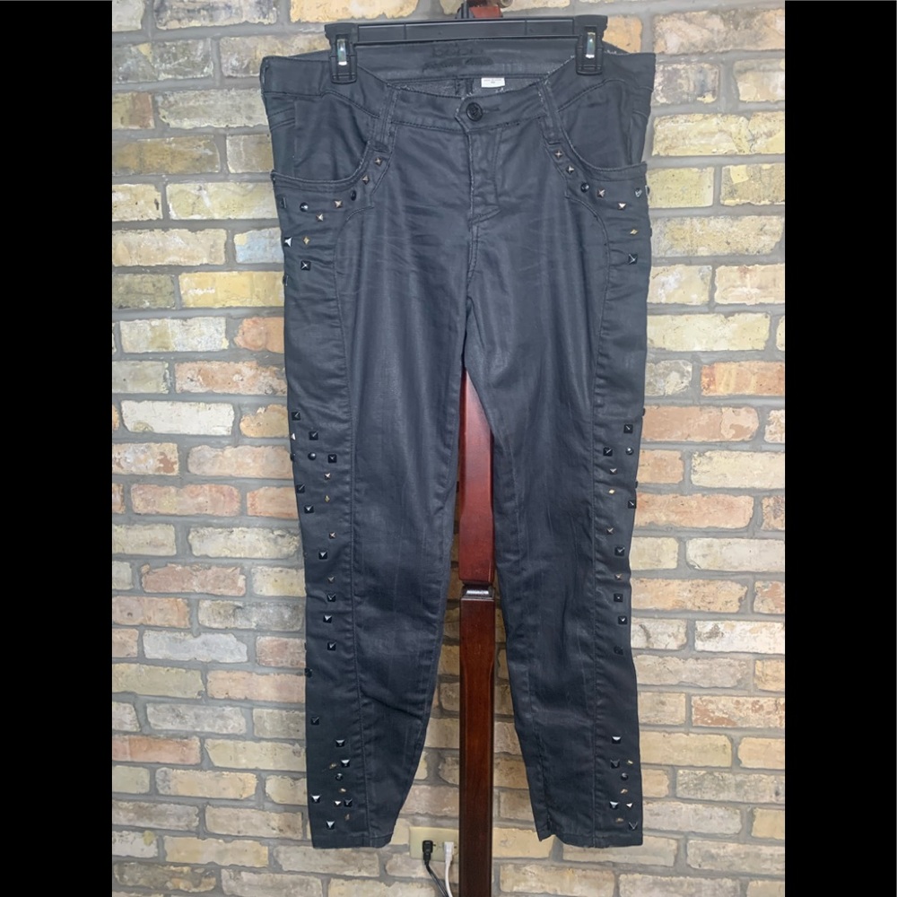 bebe Black Sateen Studded Jeans